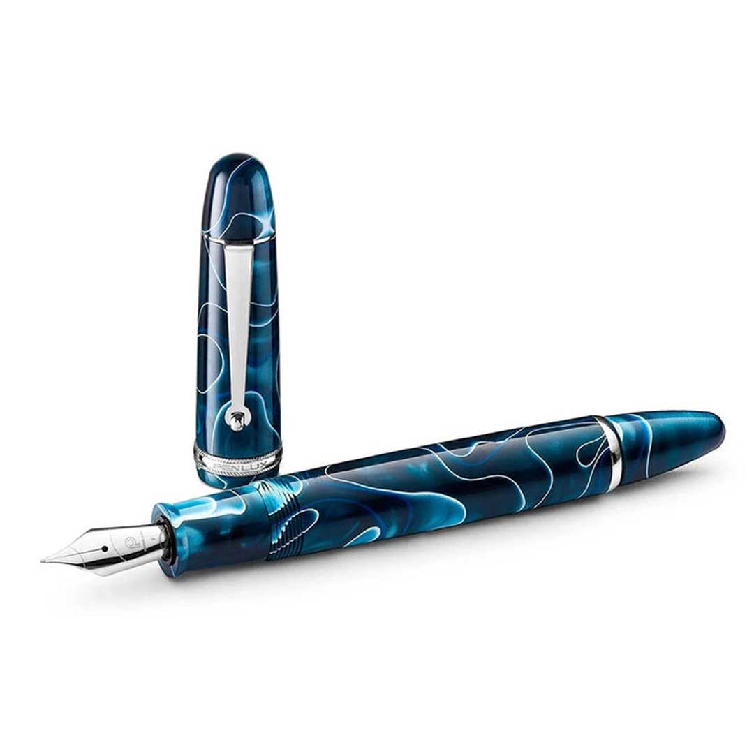 Penlux | Masterpiece Grande | Fountain Pen | Blue Swirl | Piston Filling