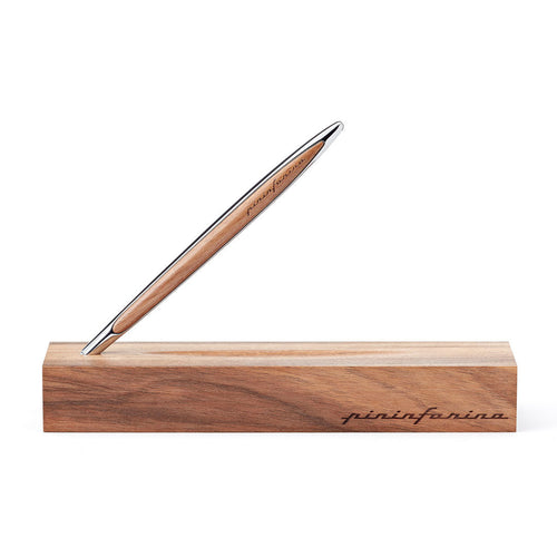 Pininfarina | Cambiano Classic Ink | Ballpoint Pen | Polished Chrome |  Solid Wood Desk Stand