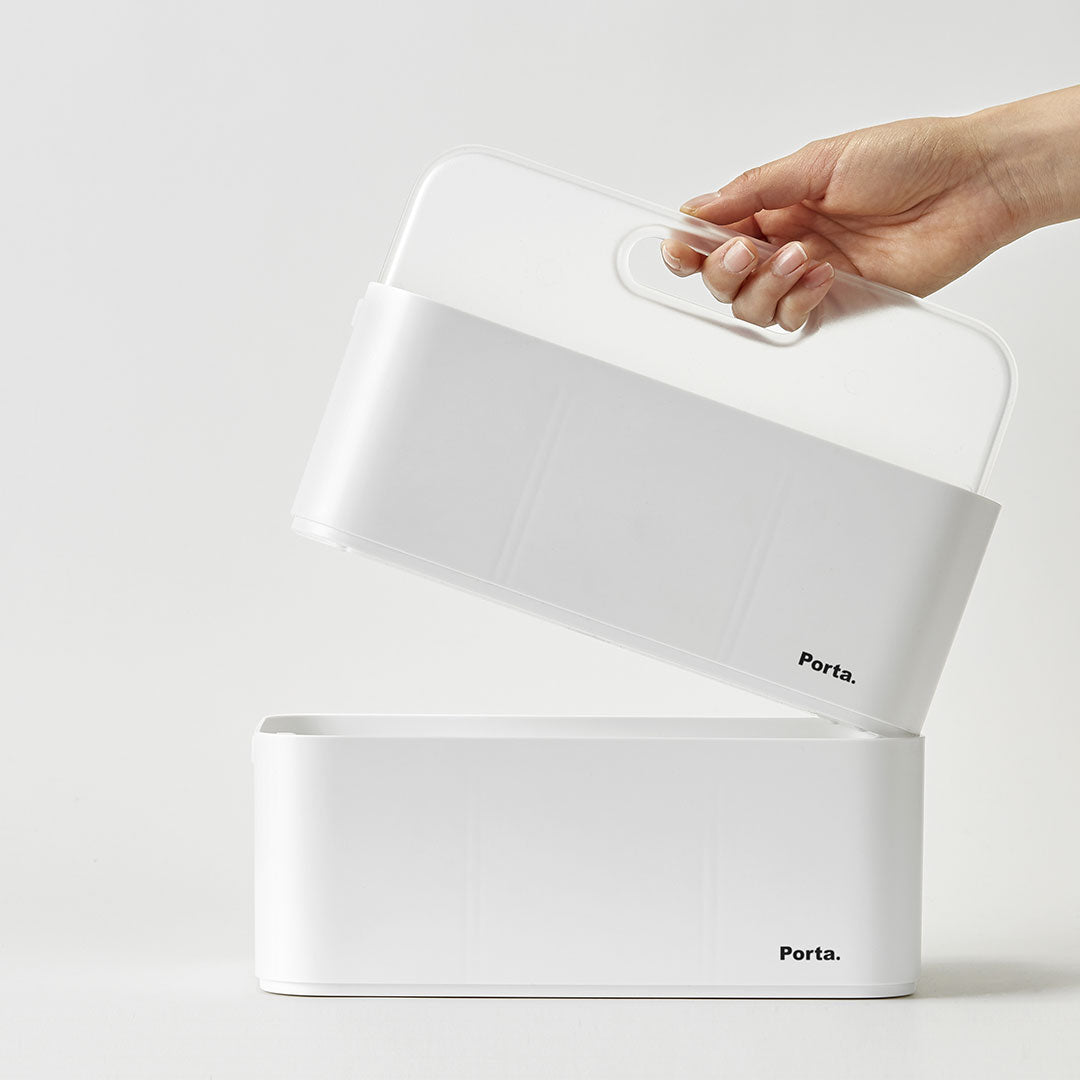 Litem | Portable |Stackable |Organizer with Lid and Adjustable Compartments | White Transparent