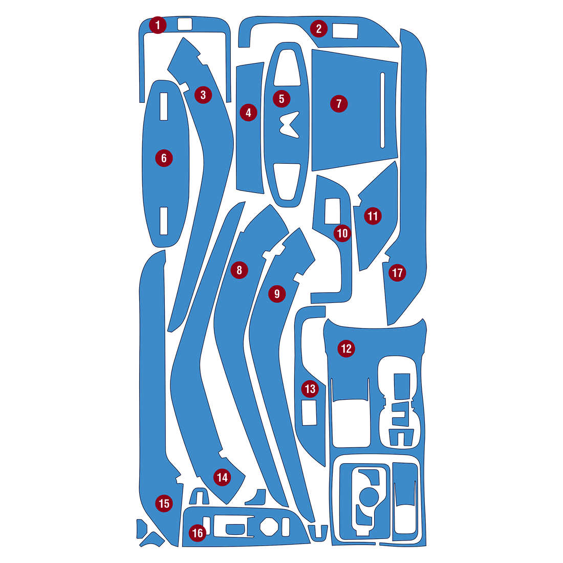 Precut interior PPF film layout for Mahindra XUV 7XO Automatic AT without Hand Brake