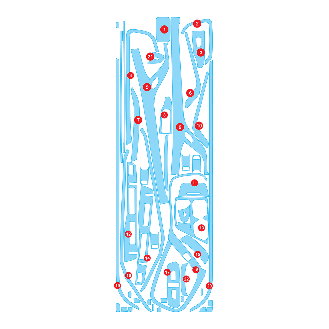 Precut interior PPF film layout for MG M9 (Maxus Mifa 9)