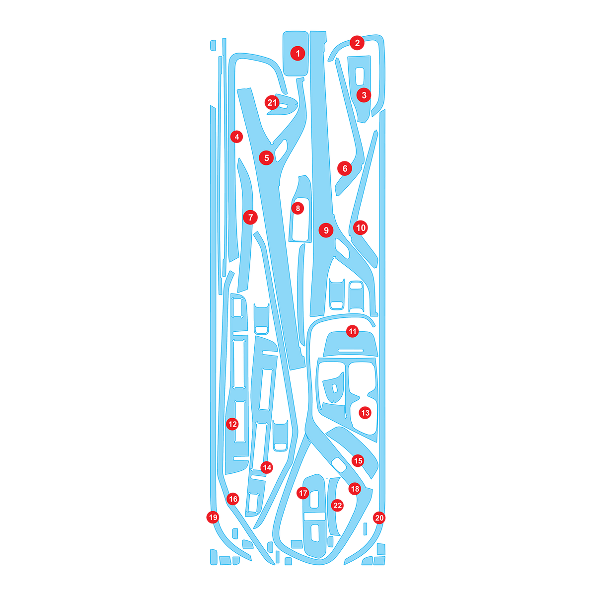 Precut interior PPF film layout for MG M9 (Maxus Mifa 9)