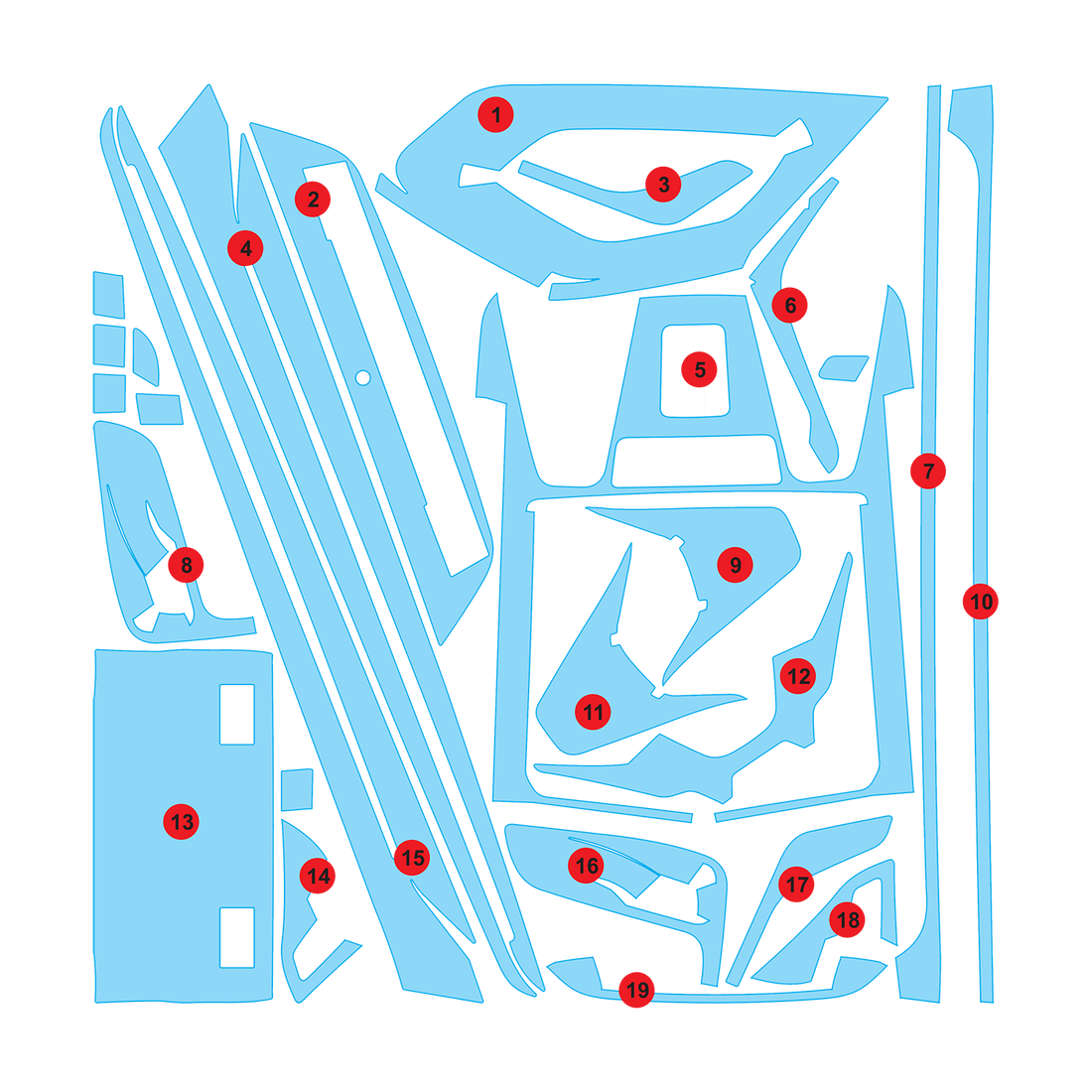 Precut interior PPF film layout for MG Majestor