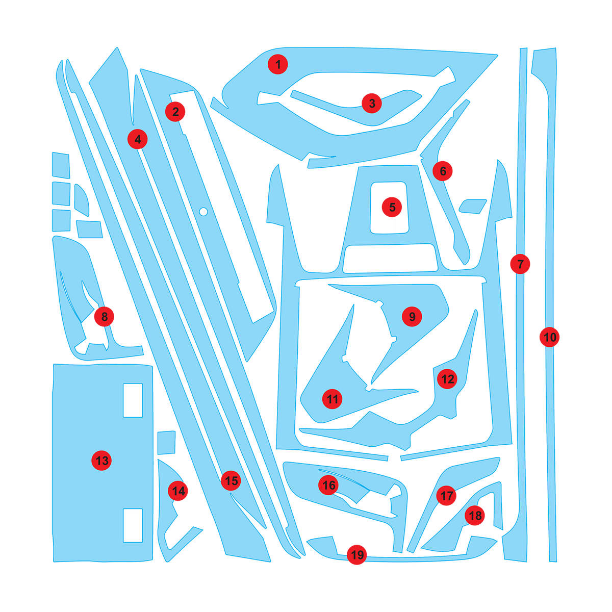 Precut interior PPF film layout for MG Majestor