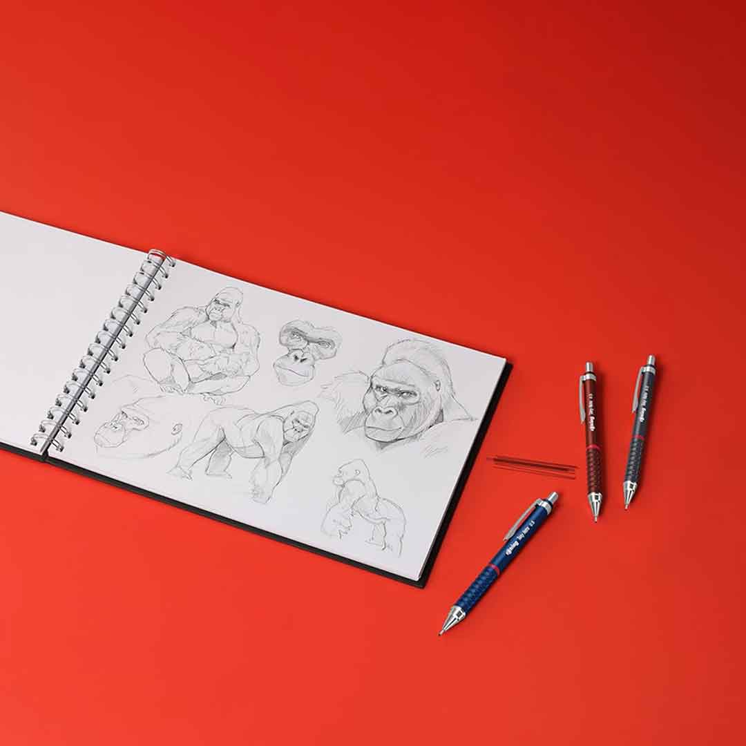 Rotring | 0.7mm | Metallic Grey Clutch Lead | Mechanical Pencil | Tikky Retro | 2B Lead | Eraser Inbuilt - penpencilink
