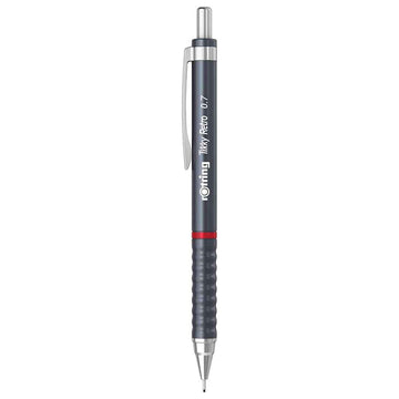 Rotring | 0.7mm | Metallic Grey Clutch Lead | Mechanical Pencil | Tikky Retro | 2B Lead | Eraser Inbuilt - penpencilink