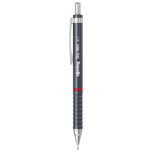 Rotring | 0.7mm | Metallic Grey Clutch Lead | Mechanical Pencil | Tikky Retro | 2B Lead | Eraser Inbuilt - penpencilink