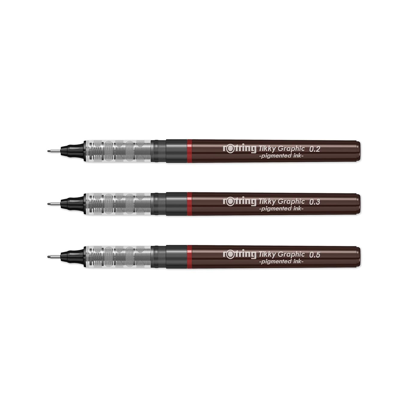 Rotring | Tikky | Graphic Fineliner | Black Pigment Lightfast | 0.2mm 0.3mm 0.5mm | 3 Pen Set