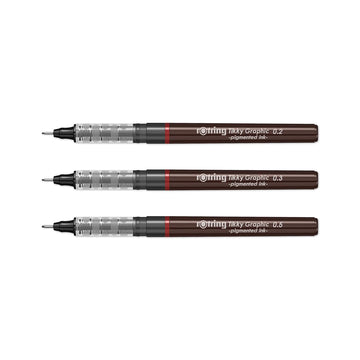 Rotring | Tikky | Graphic Fineliner | Black Pigment Lightfast | 0.2mm 0.3mm 0.5mm | 3 Pen Set