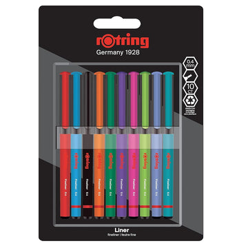 Rotring | Liner Fineliner Pens | Assorted Colours | Pack of 10 Pieces | 0.4mm