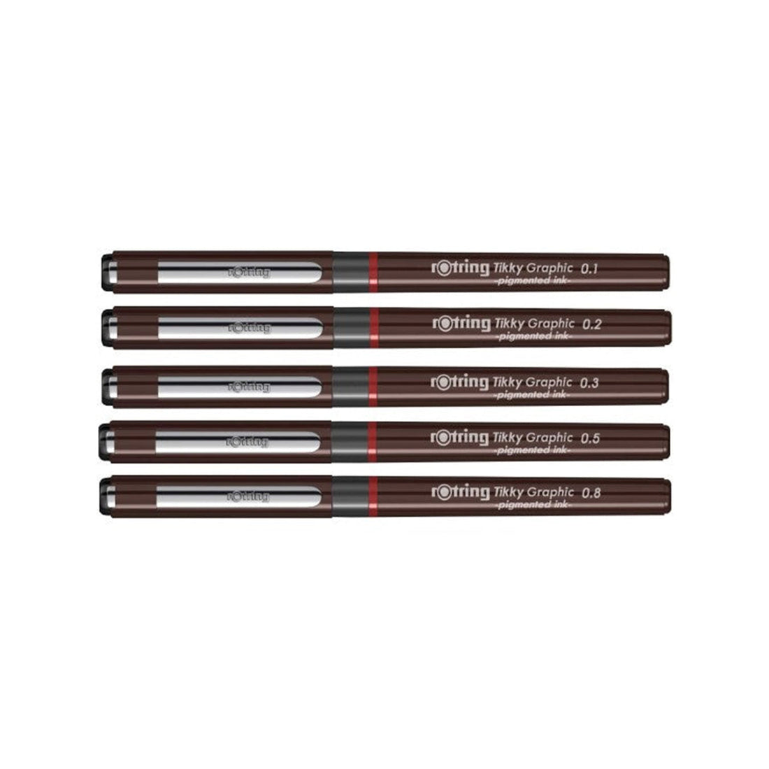 Rotring | Tikky | Graphic Fineliner | Black Pigment Lightfast | 5 Pen Set | 0.1, 0.2, 0.3, 0.5, 0.8mm