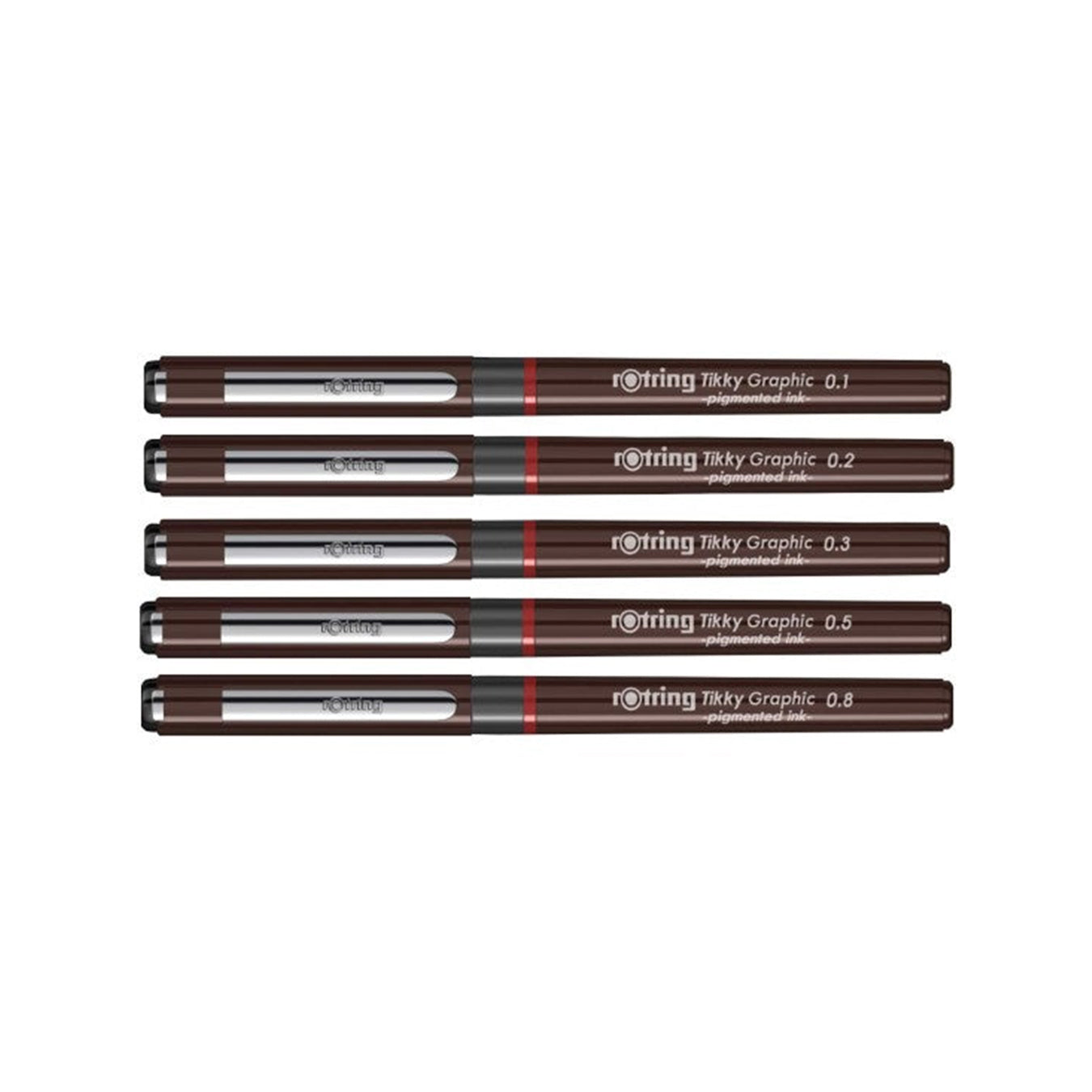 Rotring | Tikky | Graphic Fineliner | Black Pigment Lightfast | 5 Pen Set | 0.1, 0.2, 0.3, 0.5, 0.8mm