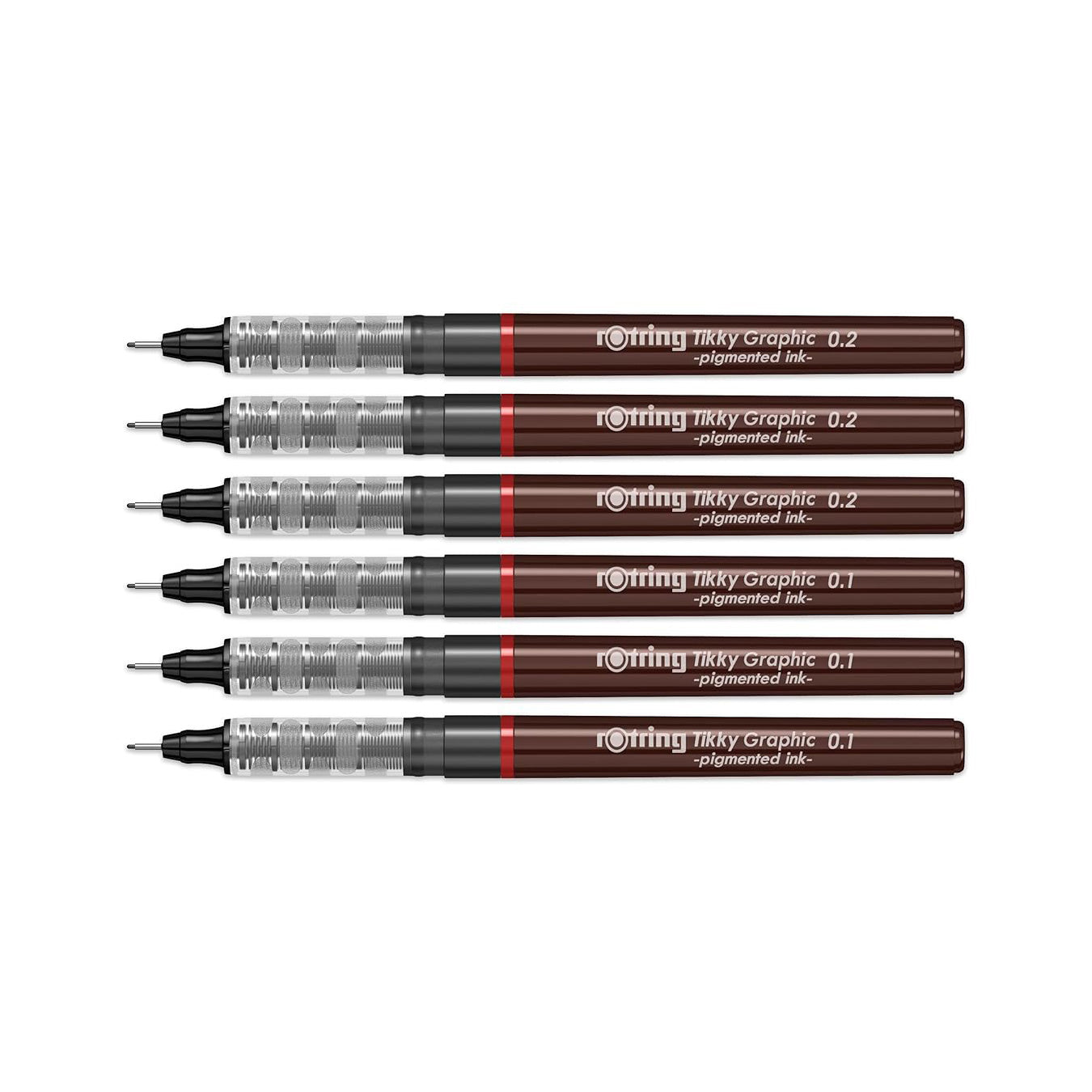 Rotring | Tikky | Graphic Fineliner | Black Pigment Lightfast | 0.1, 0.2 | 6 Pen Set | 3 Each