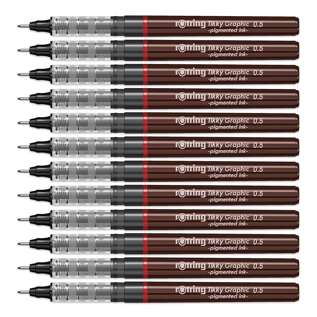Rotring | Tikky | Graphic Fineliner | 0.5mm | Black Ink | Pack of 12