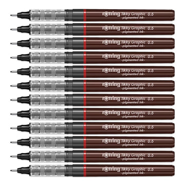 Rotring | Tikky | Graphic Fineliner | 0.5mm | Black Ink | Pack of 12