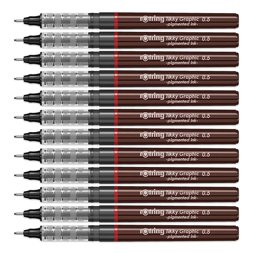 Rotring | Tikky | Graphic Fineliner | 0.5mm | Black Ink | Pack of 12