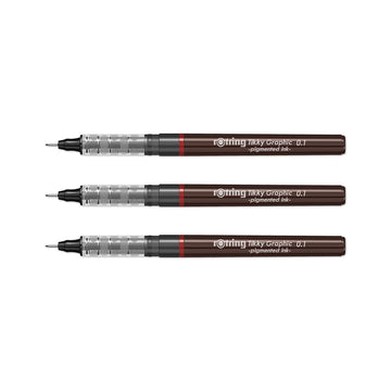 Rotring | Tikky | Graphic Fineliner | Black Pigment Lightfast | 0.1mm | 3 Pen Set