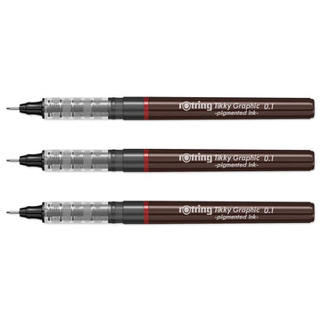 Rotring | Tikky | Graphic Fineliner | Black Pigment Lightfast | 0.1mm | 3 Pen Set