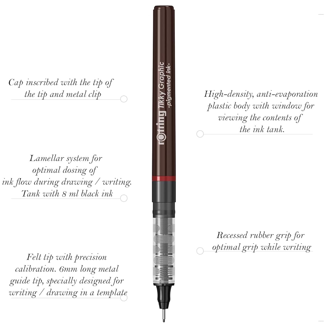 Rotring | Tikky | Graphic Fineliner | Black Pigment Lightfast | 0.3mm | 3 Pen Set