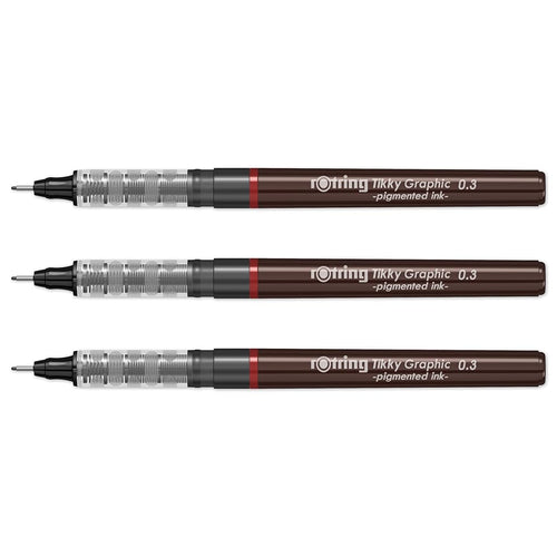 Rotring | Tikky | Graphic Fineliner | Black Pigment Lightfast | 0.3mm | 3 Pen Set