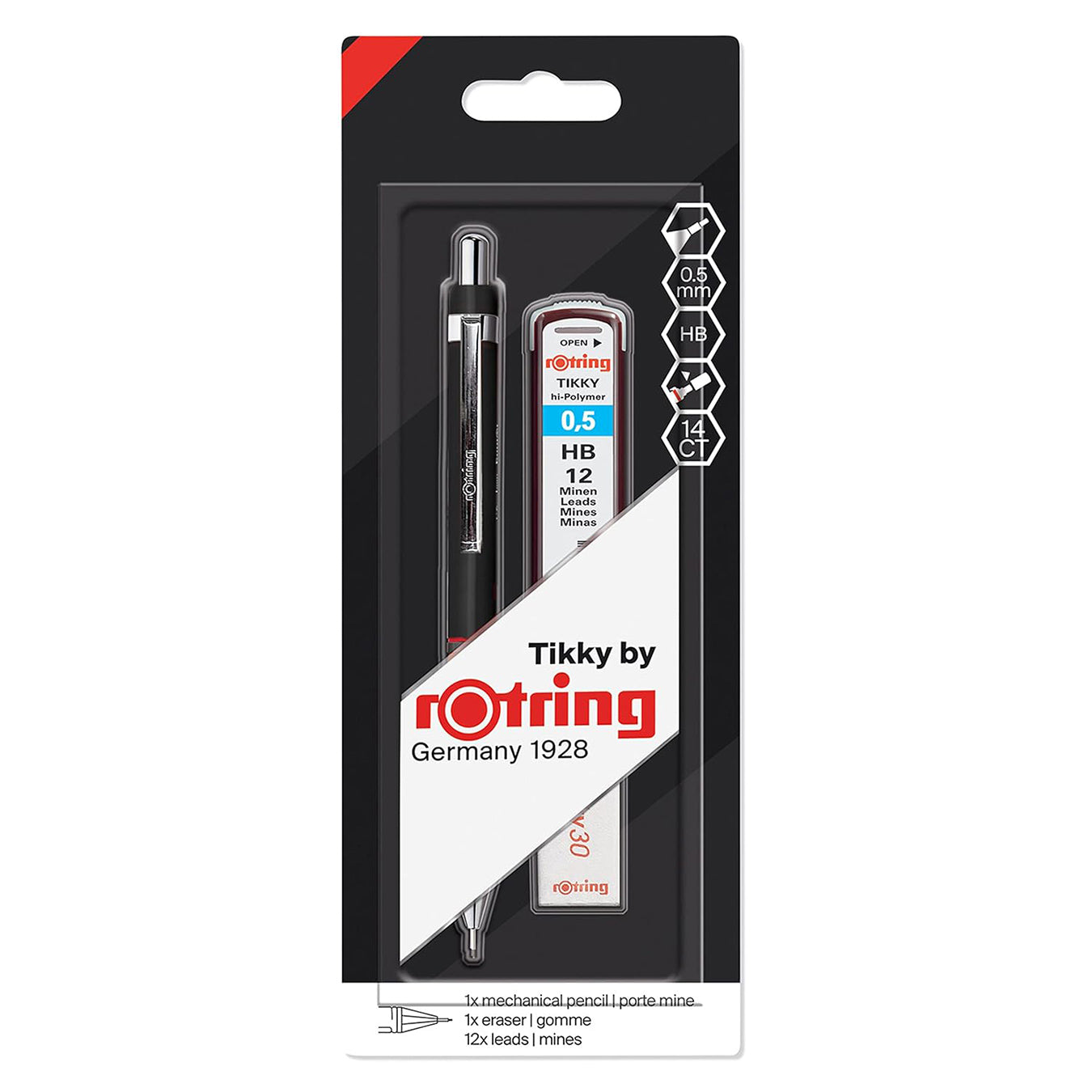 Rotring Tikky Mechanical Pencil 0.5mm – Black Barrel | Includes Spare Leads & Eraser
