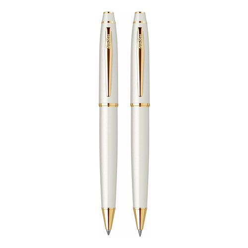 Scrikss Noble 35 Ballpoint Pen & Mechanical Pencil Set | White Gold