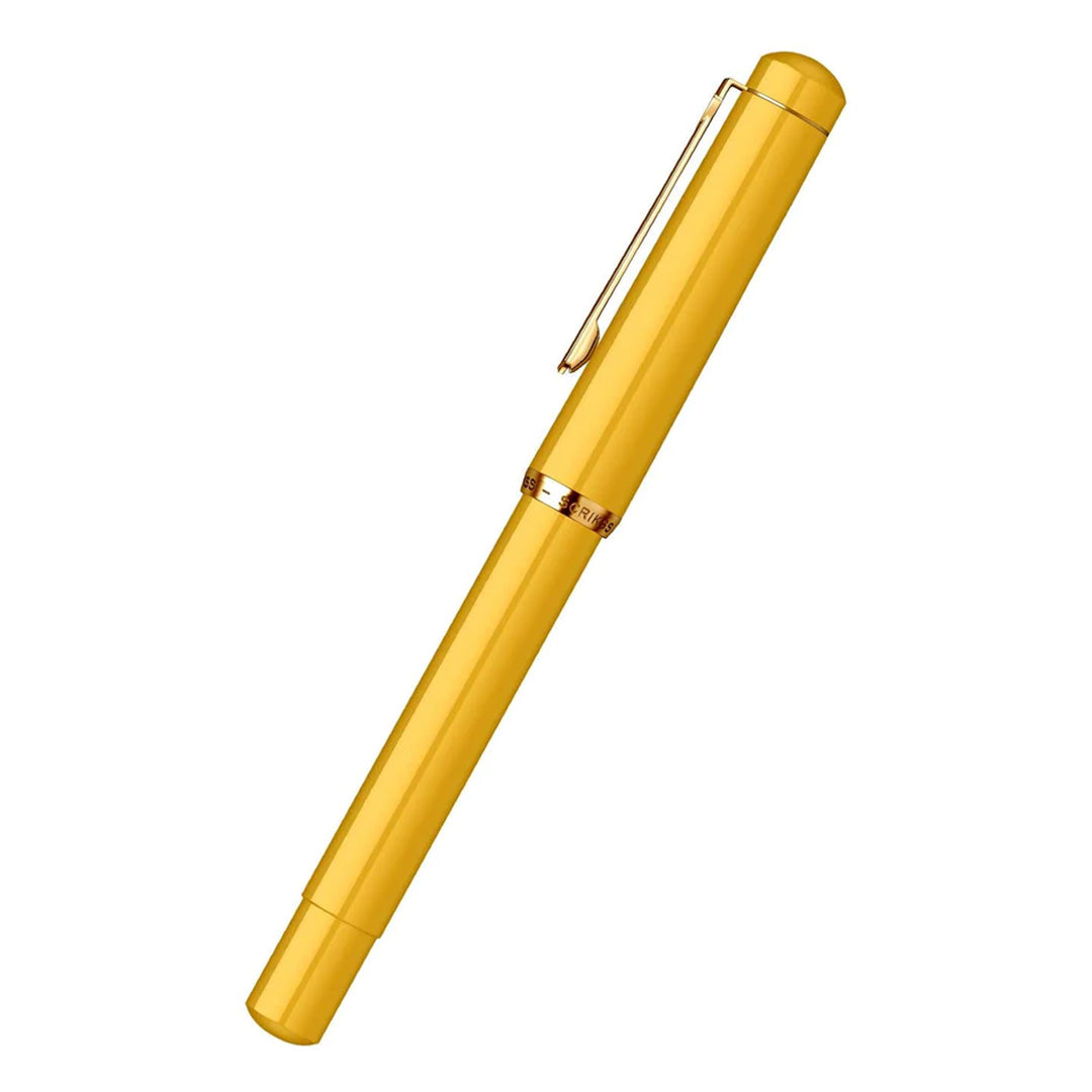Scrikss | 419 Legendary | Fountain Ink Pen | Medium Nib | Gold Plated | Glossy Yellow Barrel