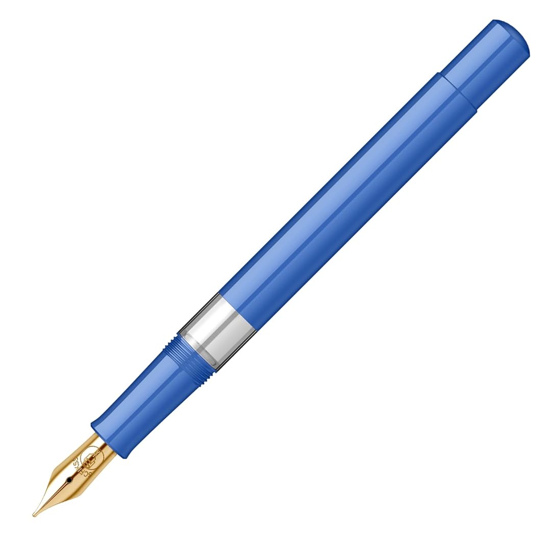 Scrikss | 419 Series | Piston Filler | Fountain Pen | 23K Gold Plated | Medium | Blue Acrylic