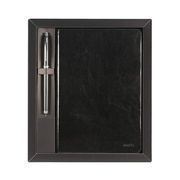 Scrikss | A5 Teramo Premium Notebook | 800 Rollerball Pen | Titanium Chrome | Gift Set | Black