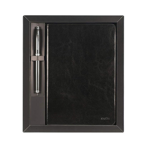 Scrikss | A5 Teramo Premium Notebook | 800 Rollerball Pen | Titanium Chrome | Gift Set | Black