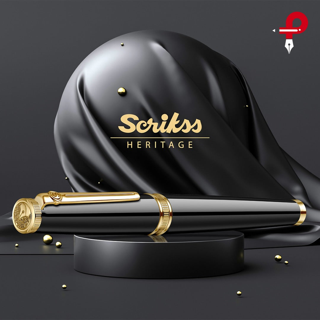 Scrikss Heritage 23k Gold Plated Rollerball Pen | Glossy Black