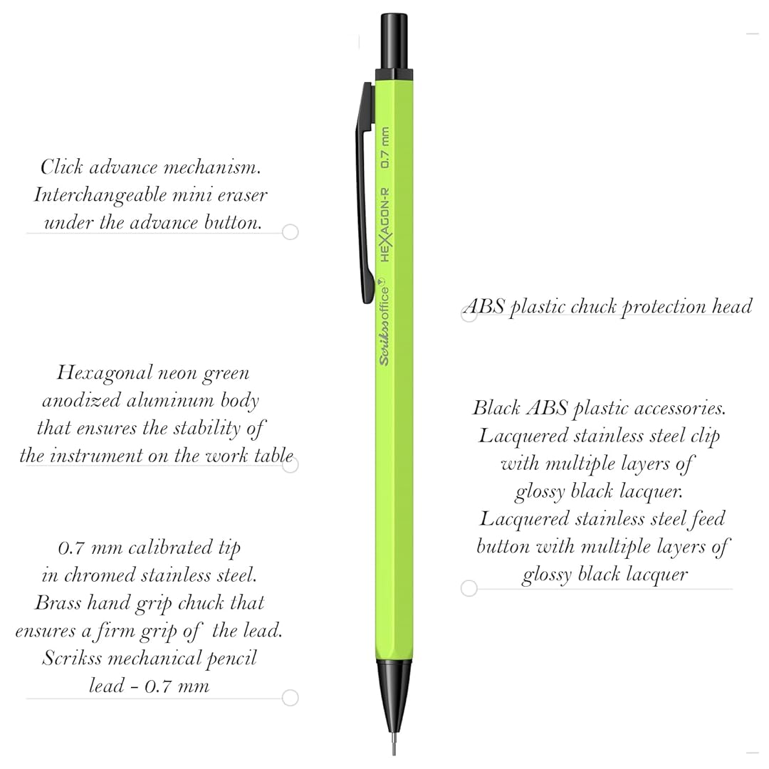 Scrikss | Hexagon-R | Mechanical Pencil | 0.7mm | Neon Green