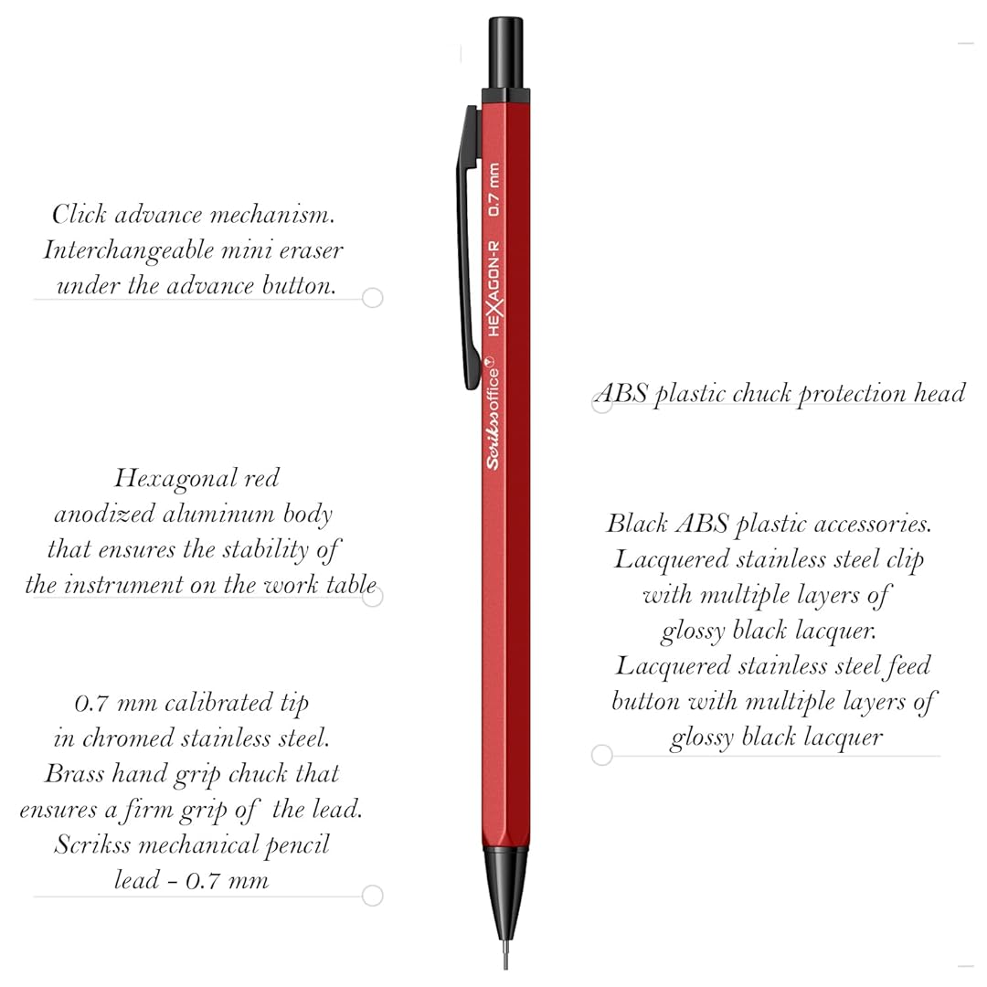 Scrikss Hexagon-R 0.7mm Mechanical Pencil - Red