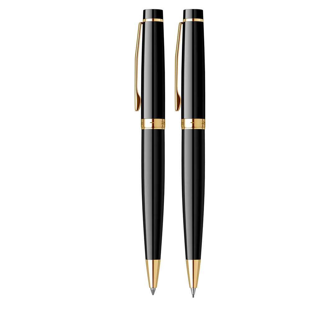 Scrikss Honour 38 Ballpoint Pen & Mechanical Pencil Set | Black Gold