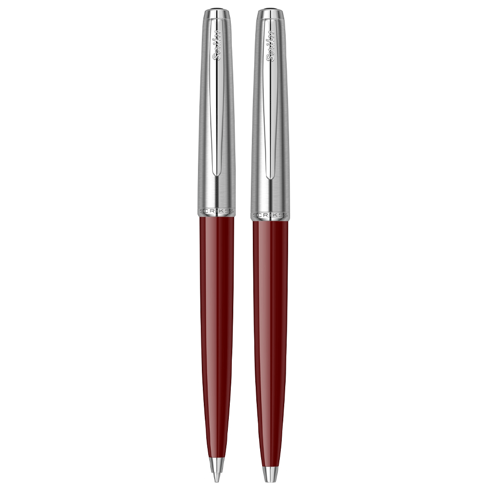 Scrikss | Metropolis 78 | Ball Point & 0.7mm Mechanical Pencil  Set | Burgundy