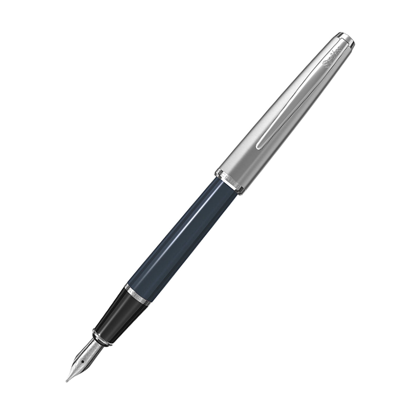Scrikss Metropolis 78 Black Fountain Ink Pen With Medium Size Nib,Stainless Steel Cap, Chrome Trims, Mounted Converter