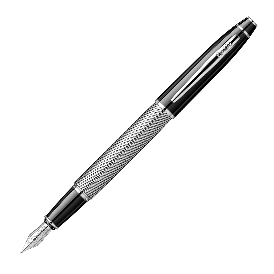Scrikss Noble 35 Broad nib Fountain Pen - Spiral Black Chrome GT