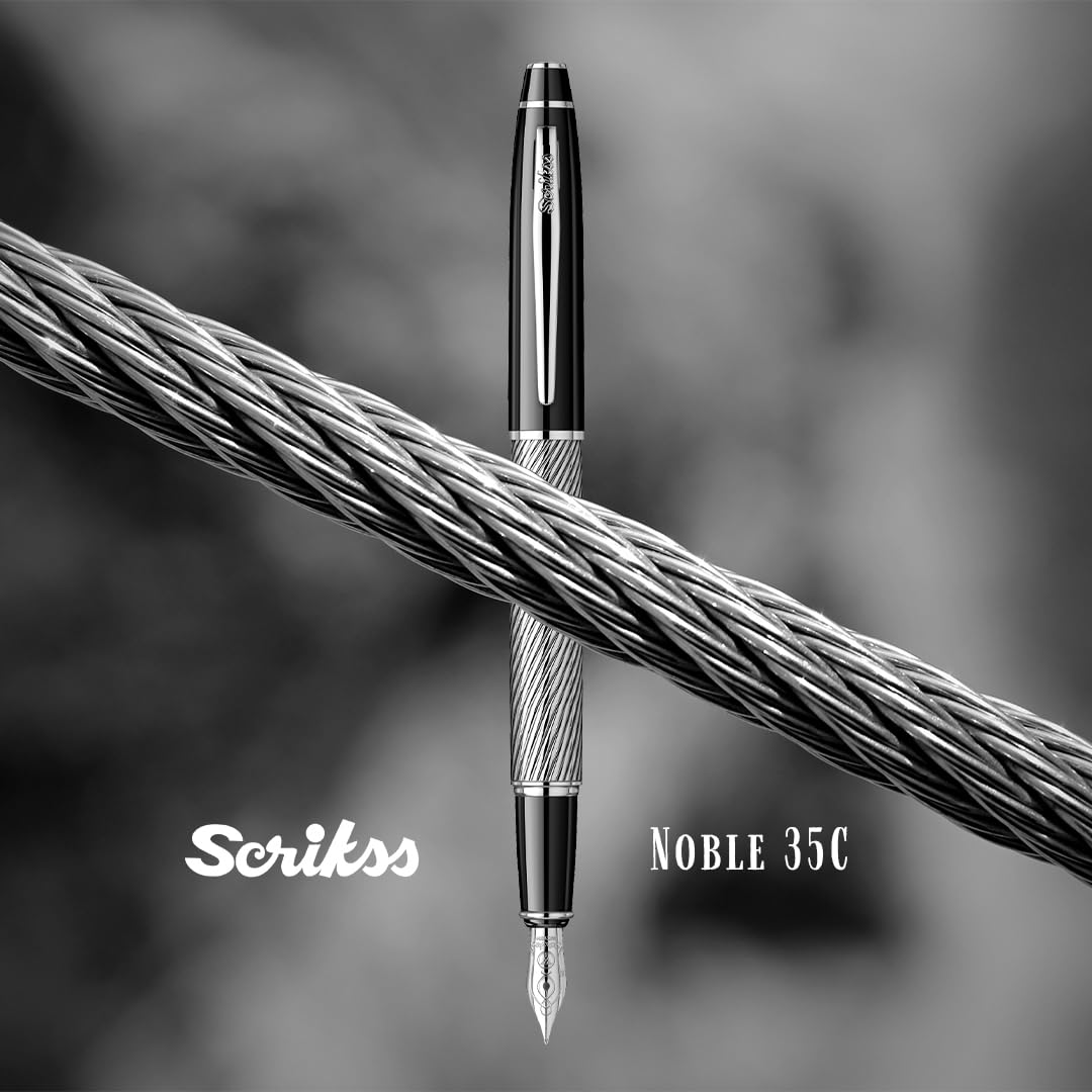 Scrikss | Noble 35C | Fountain Ink Pen | Spiral Black Chrome | Broad Nib