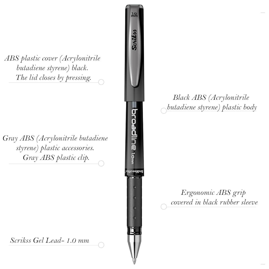 Scrikss Broadline Gel Pen 1mm (Pack Of 12) - Black