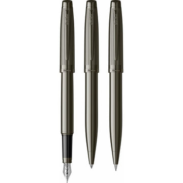 Scrikss Oscar Medium Nib Fountain Ink Pen Ball Point Pen & 0.7mm Mechanical Pencil 3 Piece Set Titanium Barrel Premium Finish
