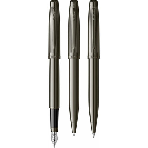 Scrikss Oscar Medium Nib Fountain Ink Pen Ball Point Pen & 0.7mm Mechanical Pencil 3 Piece Set Titanium Barrel Premium Finish