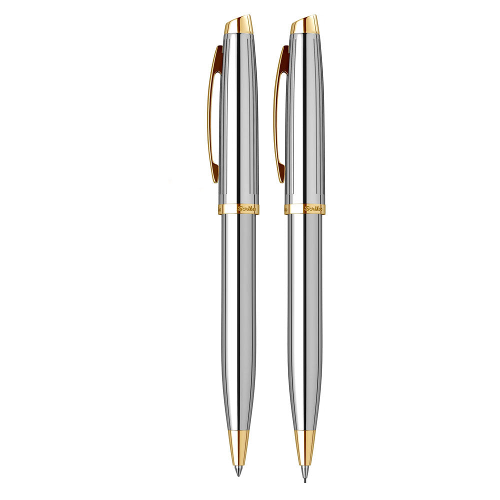 Scrikss Oscar 39 Ballpoint Pen and Mechanical Pencil Set | Gold Chrome