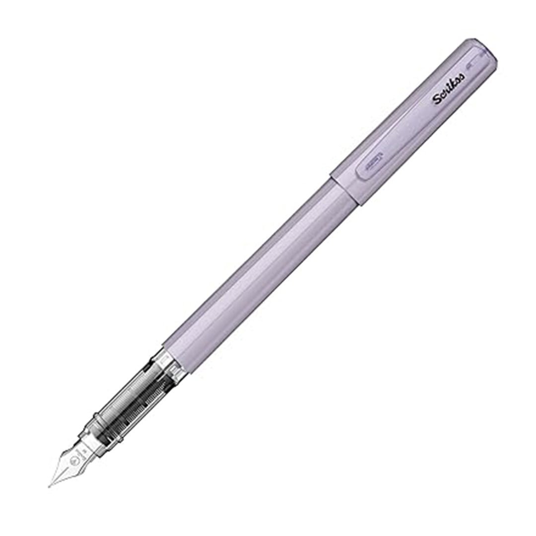 Scrikss Primeo Medium Nib Fountain Pen | 3 Cartridges Included | Stainless Steel Nib & ABS Body | Lilac | in Blister Pack - penpencilink