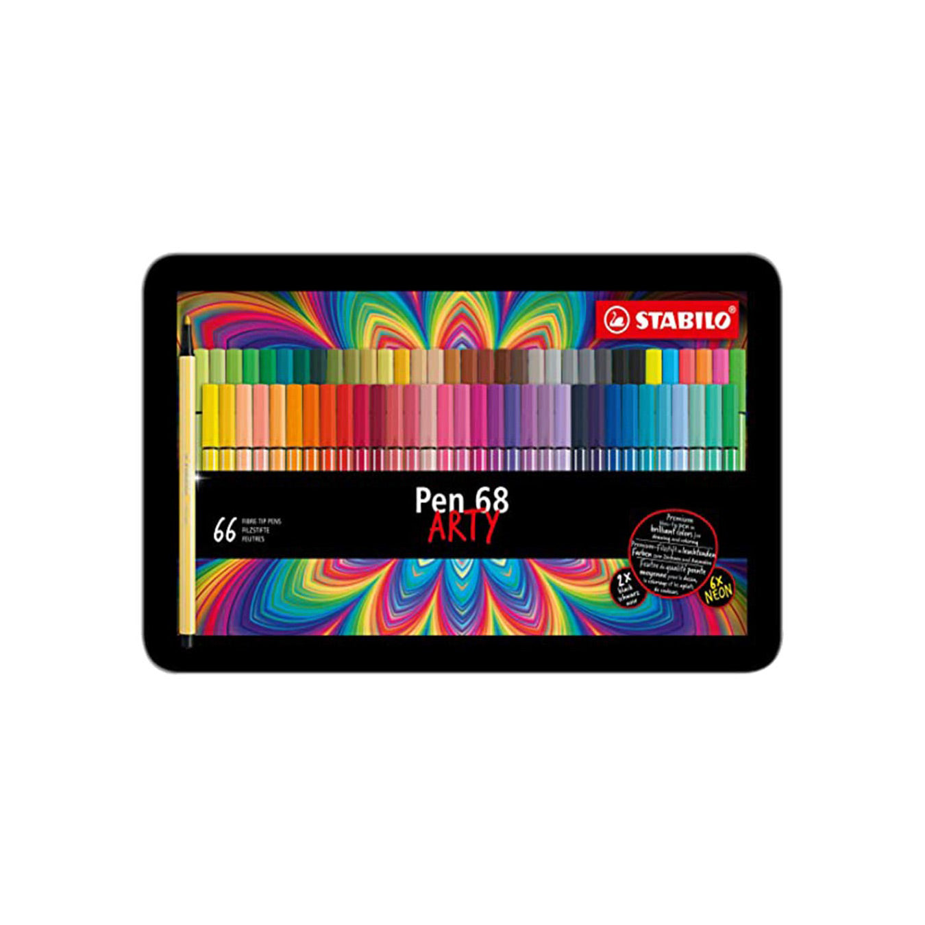 STABILO Pen 68 Arty Felt Tip Pens - Metal Box of 66
