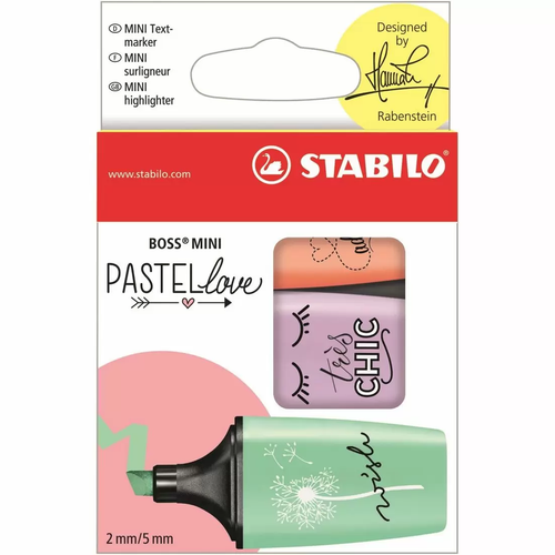 Stabilo | Boss | Mini Highlighter Pen Pastellove | Wallet | Mint-Peach-Lilac