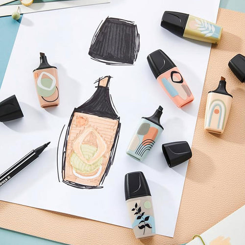 Stabilo | Boss | Mini Naturevibes | Highlighter Pen | Pack of 6 | Mud green | Earth green | Beige | Umber | Sienna | Warm Grey