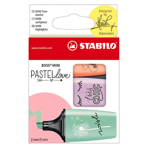 Stabilo | Boss | Mini Pastellove | Highlighter Pen | Pack of 3 | Peach | Purple | Mint Green