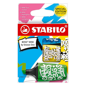 Stabilo | Boss | Mini Snooze One | Highlighter Pen | Pack of 3 | Blue, Yellow, Green