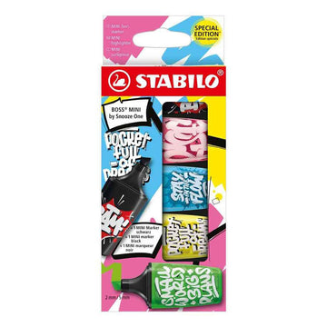Stabilo | Boss | Mini Snooze One | Highlighter Pen | Pack of 5 | Pink, Blue, Yellow, Green, Black