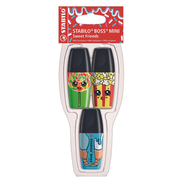 Stabilo | Boss | Mini Highlighter Pen Sweet Friends | 3 Pcs Of Yellow-Green-Blue